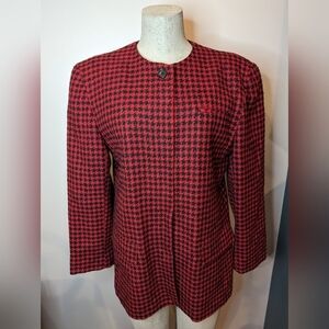 Vintage Wool Blazer, red & black  houndstooth women's size 16